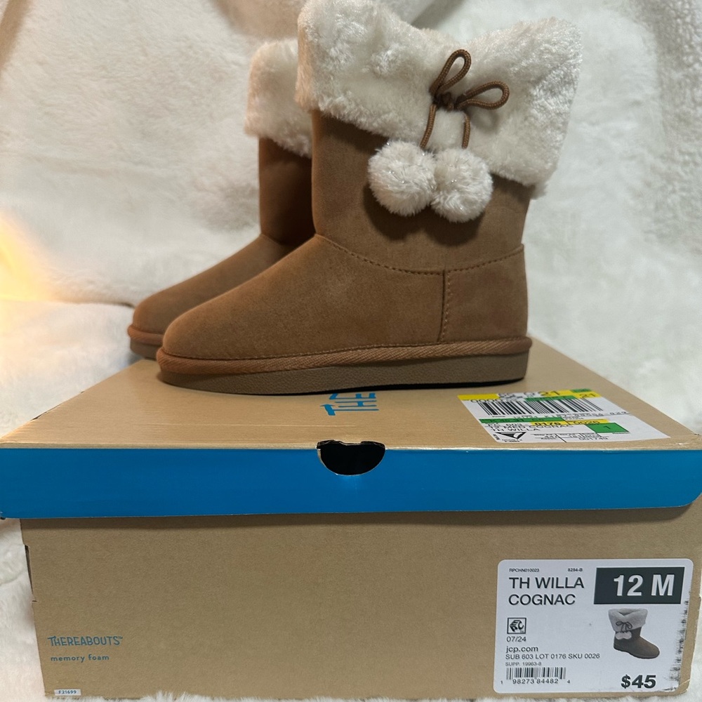 TheReadouts Kids Cognac Boots with Faux Fur Trim